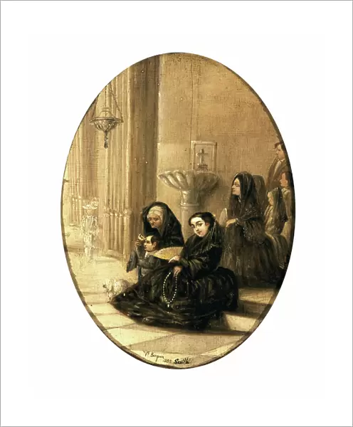 Ladies praying at the Cathedral of Sevilla, 1835 (oil on wood)
