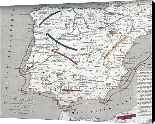 Map of Spain at the times of Germanic Hispania, 409-585 (Map of Spain at the times of Germanic Hispania) Engraving from ' Atlas Universel' by Houze, 1851 Private collection