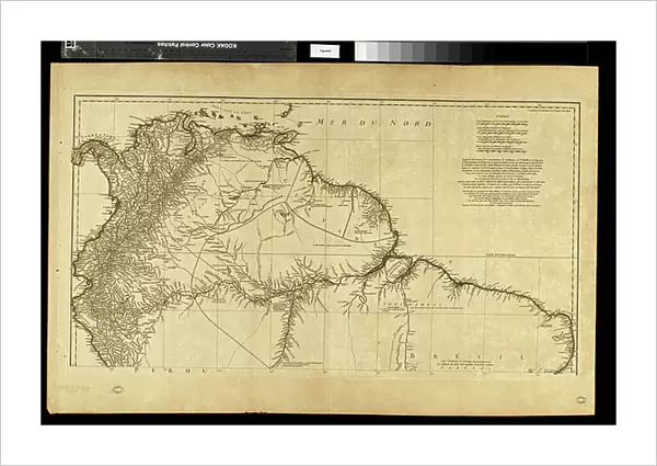Geography map: representation of the northern part of South America (Brazil, Venezuela, Peru) from the Atlas ' Amerique meridionale' by French cartographer Jean-Baptiste Bourguignon d'Anville (1697-1782), 1748. Biblioteca Angelica, Rome