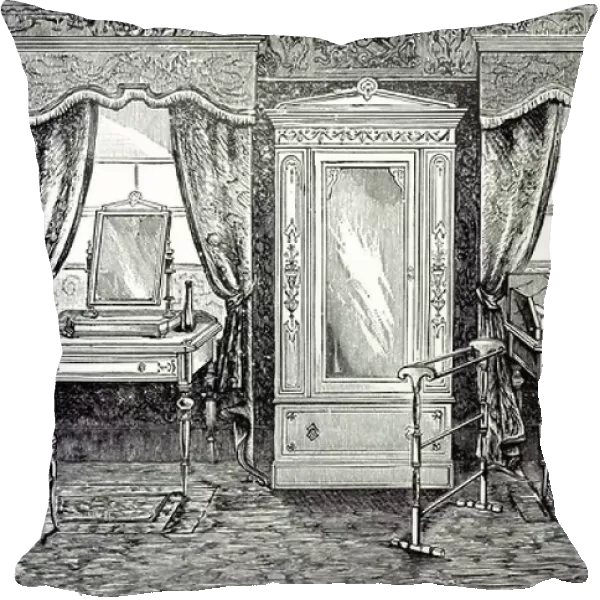 An engraving depicting a complete bedroom suite, 19th century