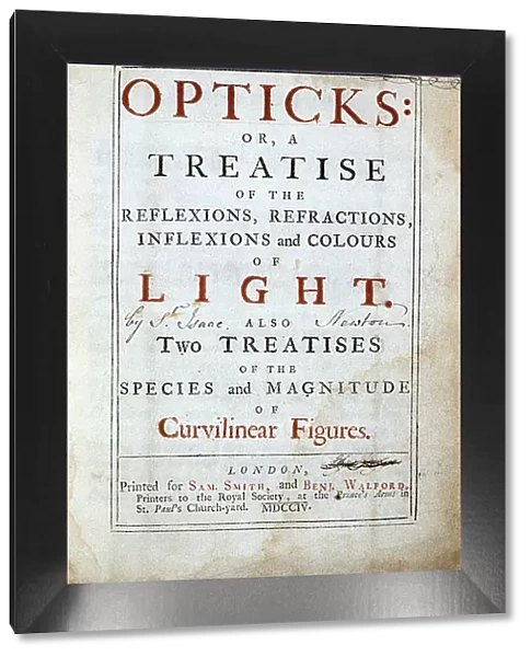 Isaac Newton (1642-1727) English scientist and mathematician. Title page of his 'Opticks', 2nd edition. London, 1794. ©UIG / Leemage