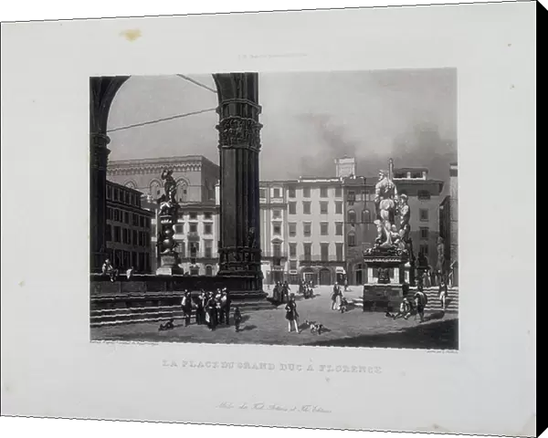 View of Piazza della Signoria in Florence, engraving from a daguerreotype, Ferdinando Artaria et Fils Editeurs, work preserved in the Fratelli Alinari Museum of Photographic History, Florence