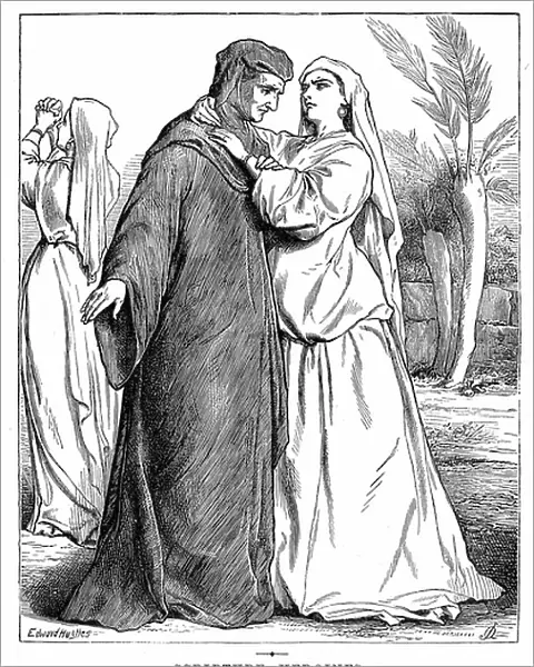 Ruth embracing her mother-in-law. Bible 2 Ruth 1.14. Wood engraving 1873