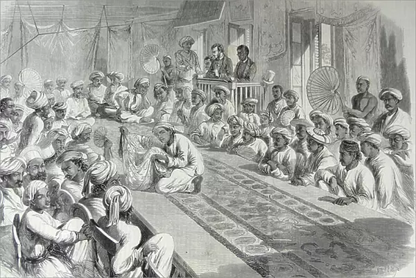 The sale at Calcutta of valuable Government Presents and Lucknow Jewels, 1860 (engraving)