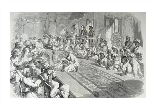 The sale at Calcutta of valuable Government Presents and Lucknow Jewels, 1860 (engraving)