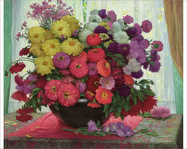 Bowl of Flowers (oil on canvas)