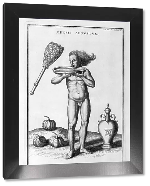 August represented as man holding a large dish of waters