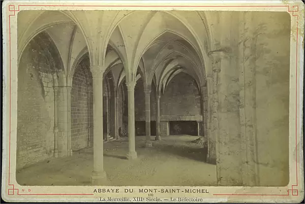 France, Lower Normandy, Manche (50), Mont Saint Michel: Abbey of Mont Saint Michel, the refectory of the monks, 1885