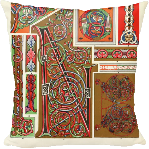 Medieval illuminated manuscripts from the 12th century 1-12, and 13th century 13. Chromolithograph by Francis Bedford from Owen Jones The Grammar of Ornament, Quaritch, London, 1868