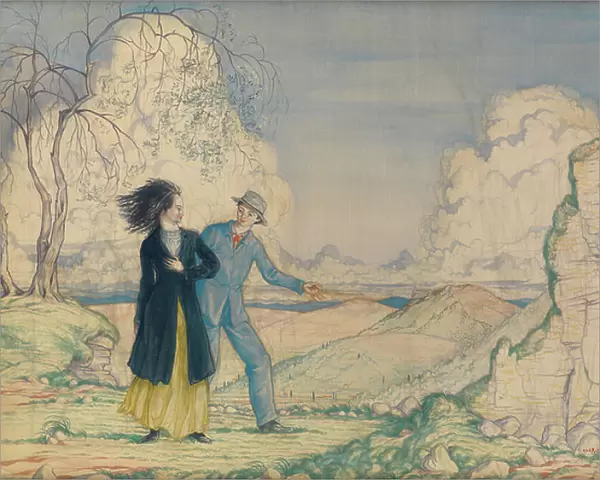 Romance, 1910 (Watercolour on silk)