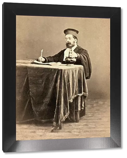 Portrait of the lawyer Torbolini, judge of Leghorn, seated at a desk and wearing his judge's robe and hat