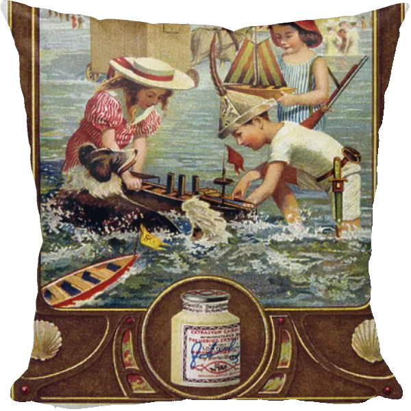 Leibig card depicting children in the sea at a French coastal resort, 1900