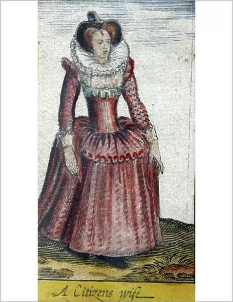 Tudor noblewoman (detail), from a map of England and wales by John Speed, c.1612 (engraving)