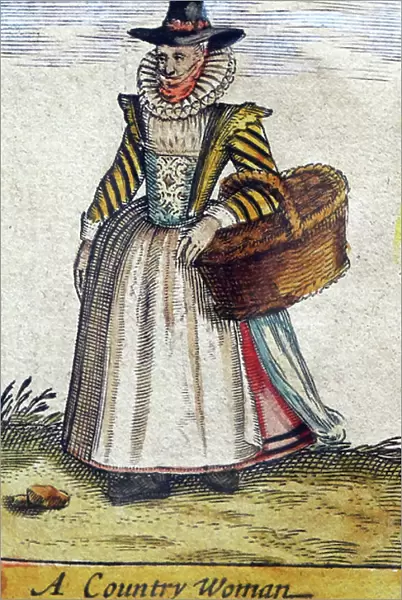 Tudor country woman with basket. c.1612 (engraving)