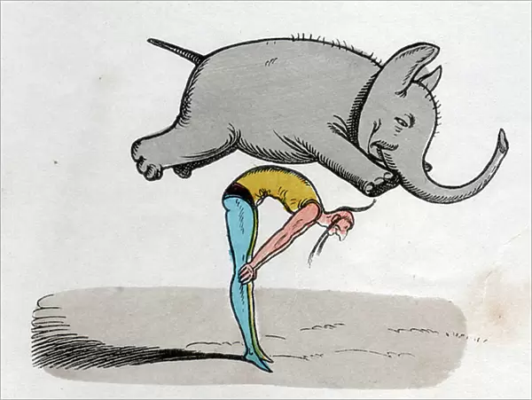 Art. Entertainment. Circus. Clown training an elephant. Imagery 'Munchener Bilderbogen', Germany, c.1880 (colour engraving)