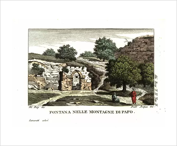 A fountain among the mountains of Paphos, Cyprus. Illustration by Ali Bey el Abbassi (Domingo Badia y Leblich, 1767-1818) from his Travels in Morocco, Tripoli, Cyprus, Egypt, Arabia, Syria and Turkey, London 1816