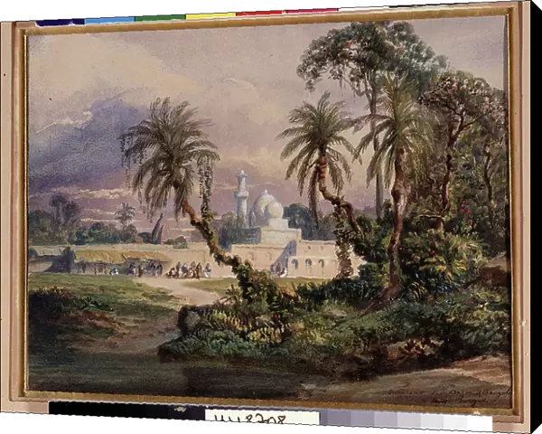 View of the surroundings of Leacca (Bengal). Drawing by Auguste Borget (1808-1877), circa 1839. Dim: 17, 5x21, 5cm. Bottom right sign+title. Watercolour on paper. Musee de l'hospice Saint-Roch, Issoudun. Mandatory mention