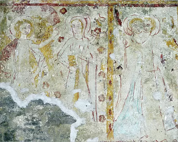 The Annunciation Fresco of the 14th century Church of Saint Peter (Saint-Pierre) Landes (17380), Charente-Maritime