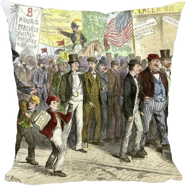 Defile workers on strike to obtain 8 hours of work a day in New York, USA 1872. Colouring engraving of the 19th century