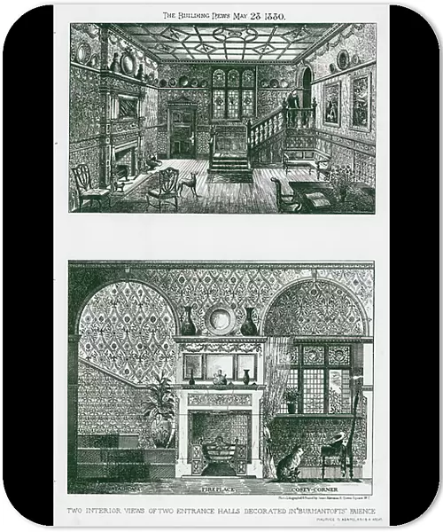 Two Interior Views of Two Entrance Halls Decorated in 'Burmantofts' Faience (litho)