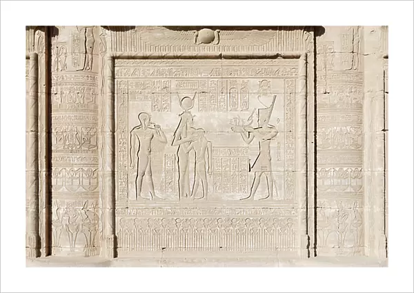 Basrelief on the external wall of the roman Mammisi, Dendara, Egypt