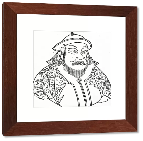 Engraving depicting Kublai Khan (1215-1294) the fifth Khagan of the Mongol Empire, and founder of the Yuan dynasty in China, 14th century