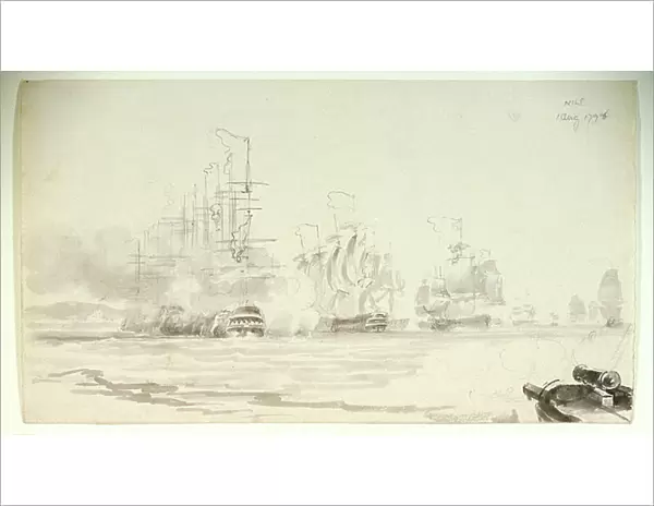 The Battle of the Nile, 1 August 1798: the British ships attacking the anchored French fleet, c.1798 (drawing)