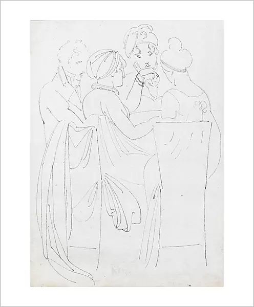 A group seated at a table, 1802 (pen, ink)