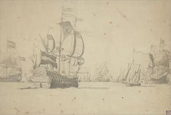 A Dutch squadron forming line of battle, May 1672?, c.1672 (pencil, wash)