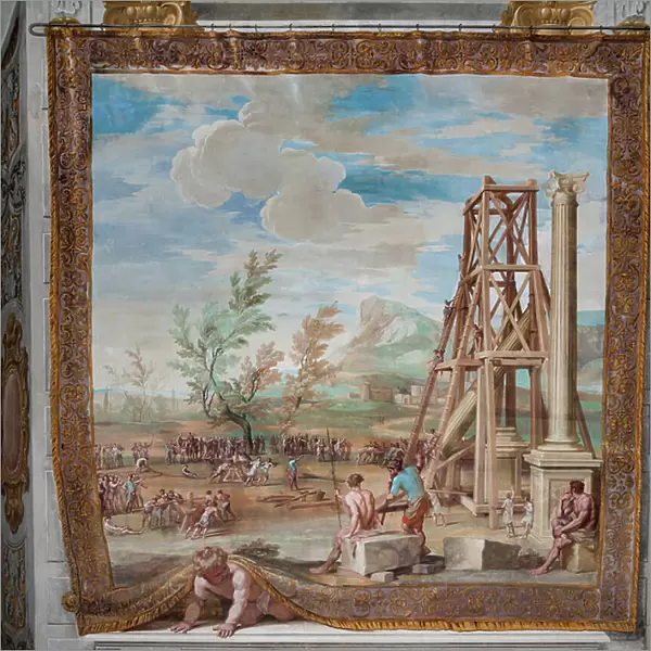 Raising the Columns on the River Ganges, 1650-52 (wall tempera painting)