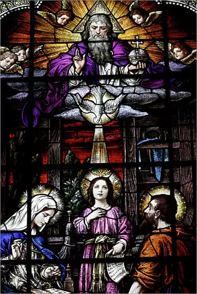 the Holy family and God the Father, c1920 (stained glass)