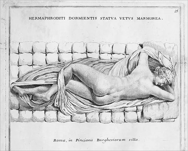 The Greek god Hermaphroditos, sleeping, marble statue from ancient Rome, Italy