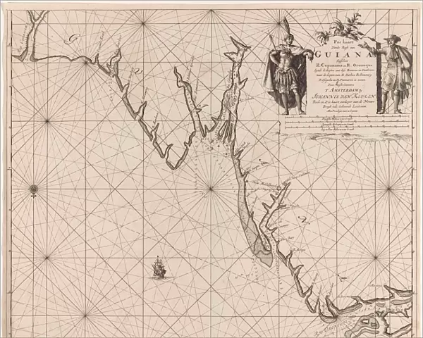 Sea chart of part of the coast of Suriname and Guyana, print maker: Jan Luyken, Claes