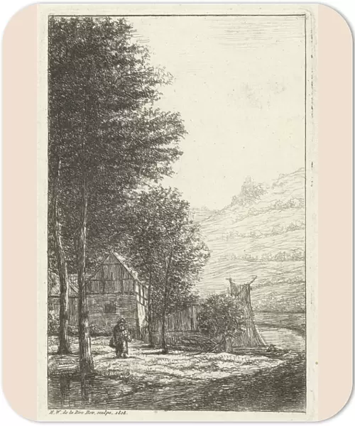 Farmyard with tall trees, Hans Willem Box, 1818