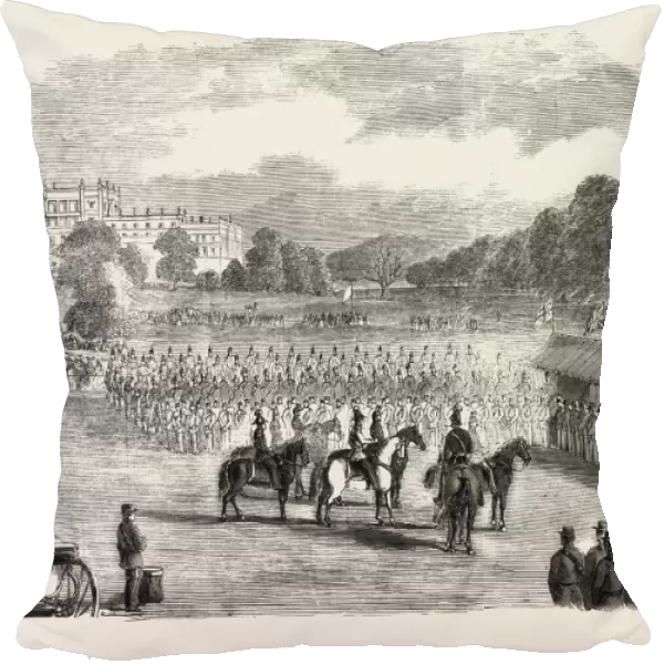 Review of Derbyshire Rifle Volunteers at Chatsworth Park, Uk, 1860 Engraving