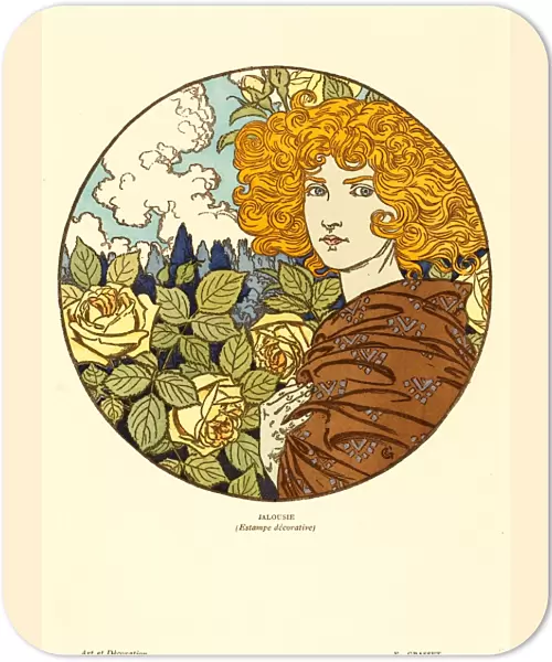 Euga┼íne Grasset, Jalousie (Jealousy), French, 1841-1917, hand-colored lithograph