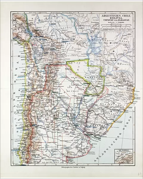 Map of Argentinia, Chile, Bolivia, Uruguay and Paraguay, 1899