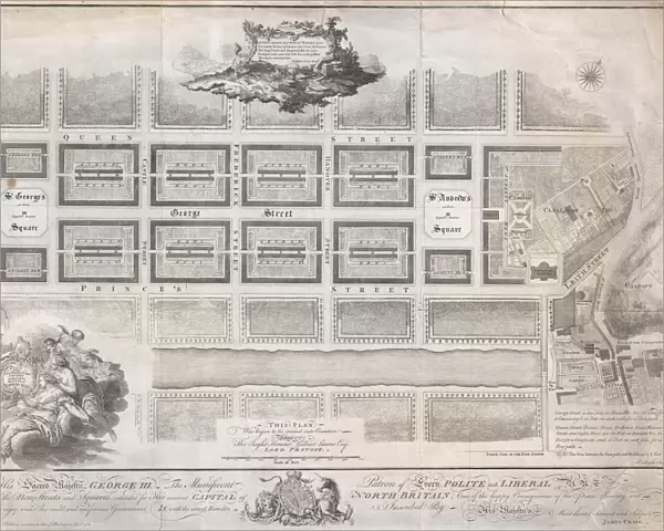1768, James Craig Map of New Town, Edinburgh, Scotland, First Plan of New Town, topography