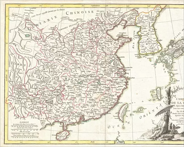 1770, Bonne Map of China, Korea, Japan and Formosa, Rigobert Bonne 1727 - 1794, one