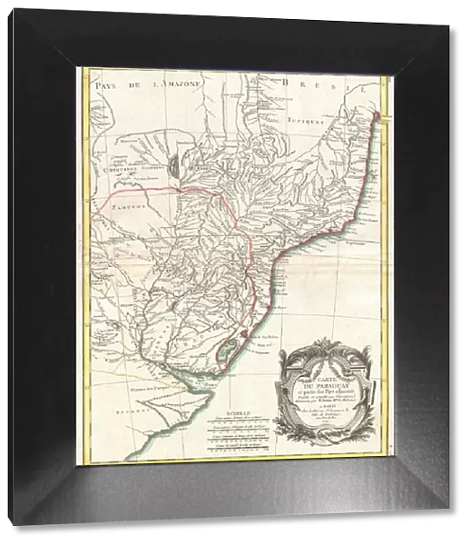 1771, Bonne Map of Paraguay, Uruguay, and Brazil, Rigobert Bonne 1727 - 1794, one