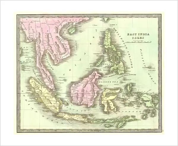 1842, Greenleaf Map of the East Indies, Borneo, Java, Sumatra, Thailand, Vietnam