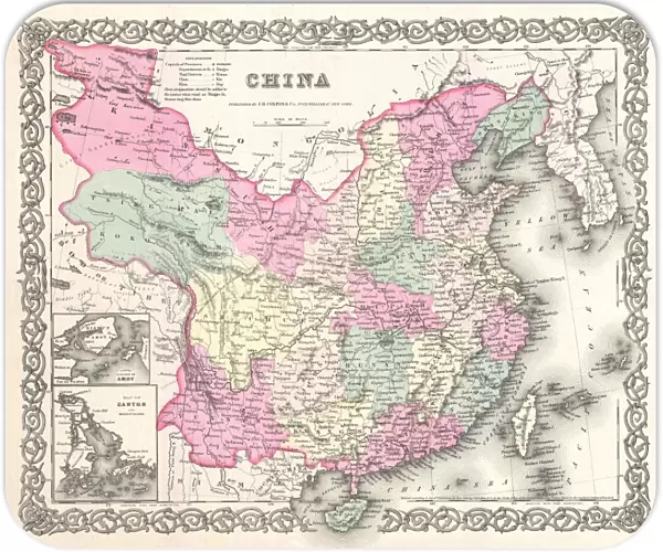 1855, Colton Map of China, Taiwan, and Korea, topography, cartography, geography