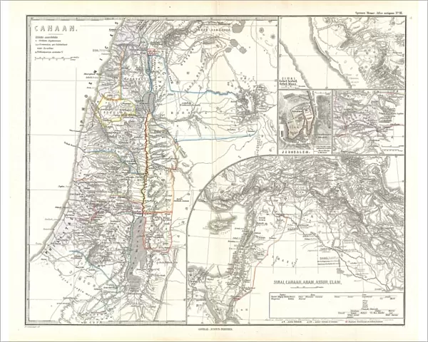 1865, Spruner Map of Israel, Canaan, or Palestine in Ancient Times, topography, cartography