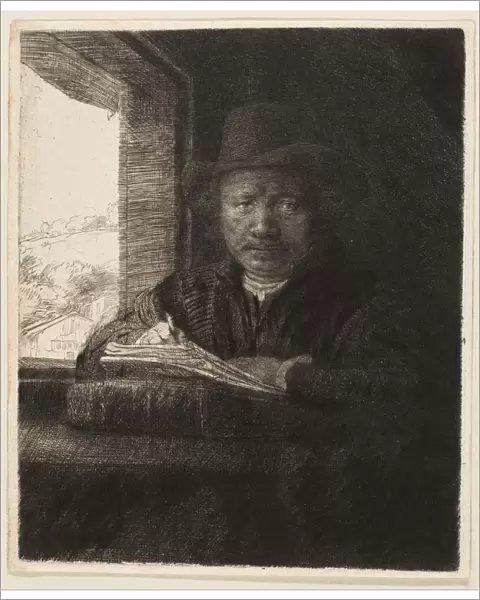 Self-Portrait Drawing Window 1648 Etching drypoint