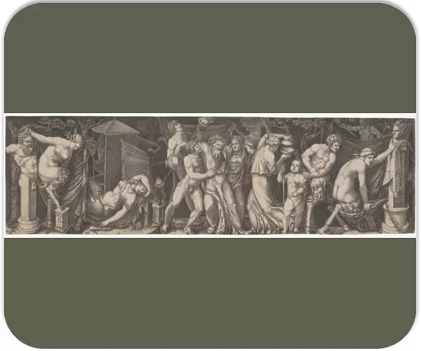 Bacchanal Silenus supported two bacchants centre