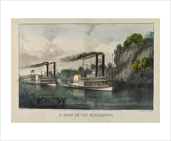 Drawings Prints, Print, Race Mississippi, Lithographer, Lithographed published, Currier & Ives