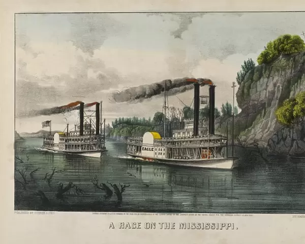 Drawings Prints, Print, Race Mississippi, Lithographer, Lithographed published, Currier & Ives