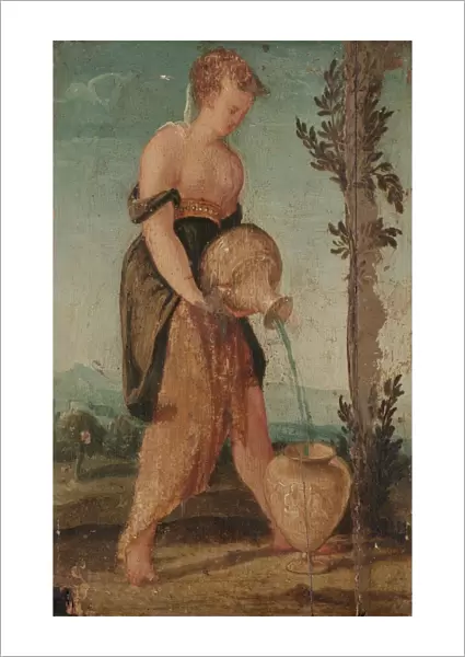 Woman Water Jug Standing woman bare breasts pouring water