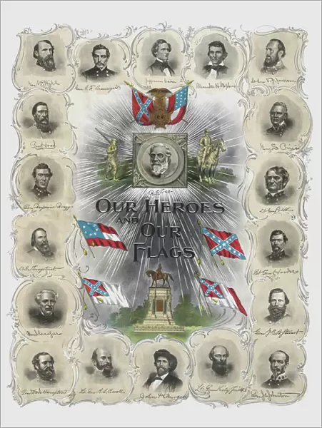 Vintage print of prominent Confederate Generals and Statesmen