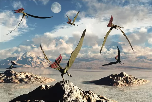 A flock of Thalassodromeus pterosaurs during Earths Cretaceous period